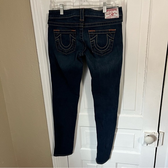 True Religion Stella Skinny Jeans Dark Wash Orange Embroidered Size 28 Q2 - Picture 7 of 10